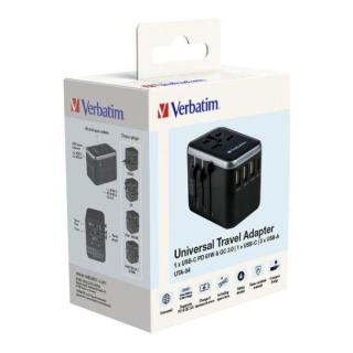 Adapter podróżny Verbatim UTA-04 globalny-globalny 3xUSB 2xUSB-C PD QC