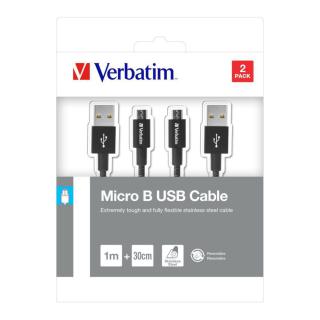 Kable Verbatim micro USB-B(M) - USB-A(M) 0,3m+1m czarne