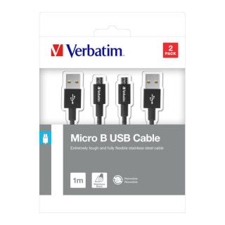 Kable Verbatim micro USB-B(M) - USB-A(M) 1m 2-pak czarny