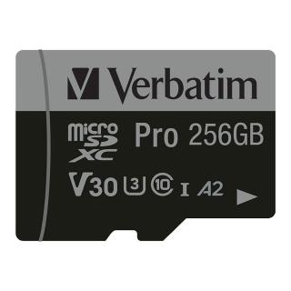 Karta pamięci Micro SDXC Verbatim Pro U3 256GB (100/90 MB/s) Class 10 U3 V30 + adapter