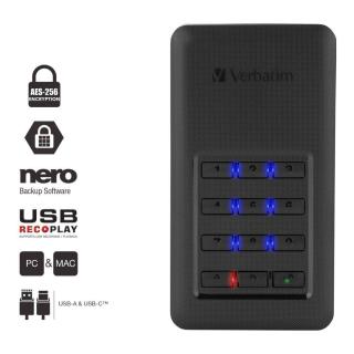 Dysk SSD zewnętrzny Verbatim Store 'n' Go Portable 256GB USB 3.0 Type-C z klawiaturą czarny