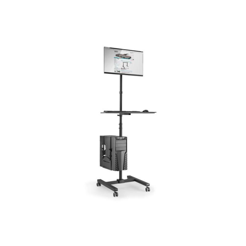 Stojak - mobilna stacja robocza DIGITUS 1xLCD max.32" max.8kg + klawiatura + PC max.10kg, uchyl.-obrot.