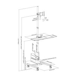 Stojak - mobilna stacja robocza DIGITUS 1xLCD max.32" max.8kg + klawiatura + PC max.10kg, uchyl.-obrot.