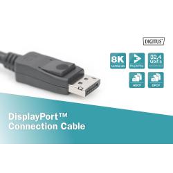 Kabel DIGITUS DisplayPort z zatrzaskami 8K 30Hz UHD Typ DP/DP M/M czarny 3m