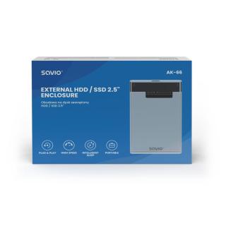 Obudowa na dysk HDD/SDD SAVIO AK-66, USB 3.0, 2,5", transparentny