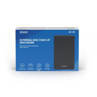 Obudowa na dysk HDD/SDD SAVIO AK-65, USB 3.0, 2,5", czarna