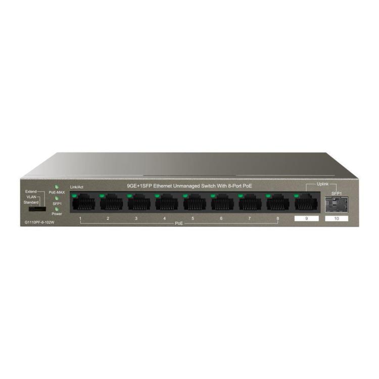 Switch niezarządzalny IP-COM By Tenda G1110PF-8-102W V1.0 9x1GbE 1xSFP PoE 102W