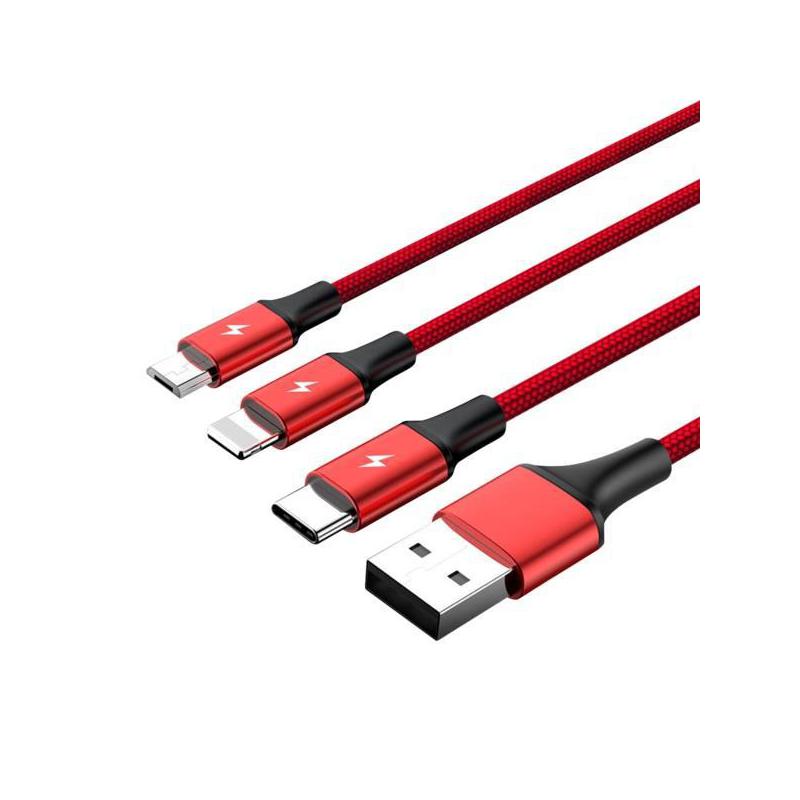 Kabel USB 2.0 Unitek C4049RD, 3w1 USB - USB typ C/microUSB/Lightning, 1,2m