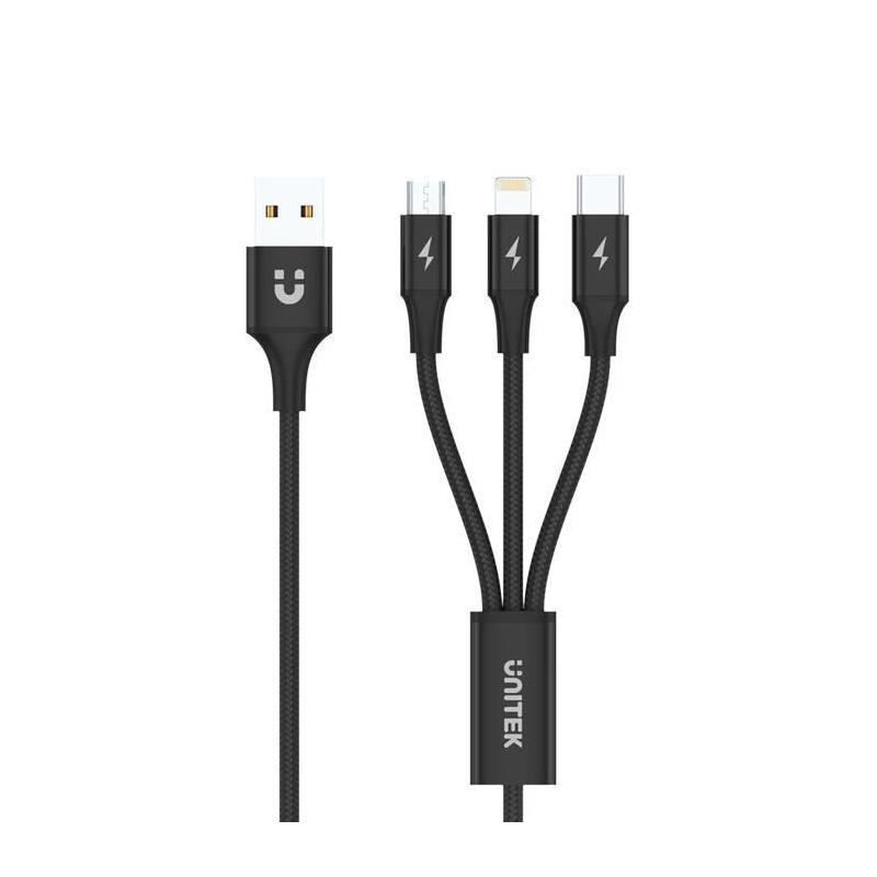 Kabel USB Unitek C14049BK USB 3 w 1 czarny (microUSB, Lightning, USB-C)