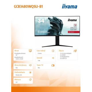 Monitor 34 cale GCB3480WQSU-B1 VA,UWQHD,180HZ,0.4ms,1500R(Curved), 2xHDMI,2xDP,2xUSB 3.2,2x3W,HDR400,HAS(110mm),VESA(100x100mm)