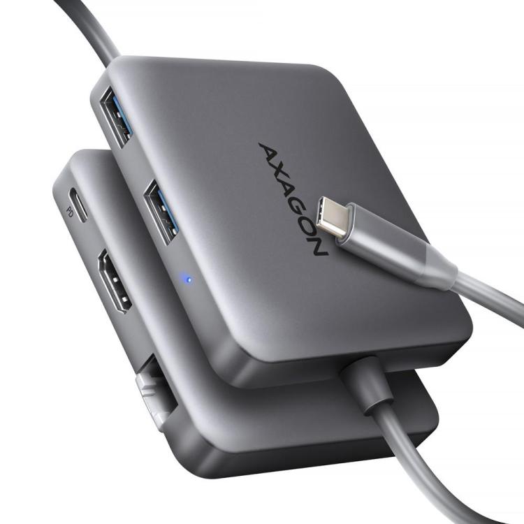 HMC-5HL Wieloportowy hub 2x USB-A, 4K HDMI, GLAN, USB 3.2 Gen 1, PD 100W, 15cm USB-C kabel