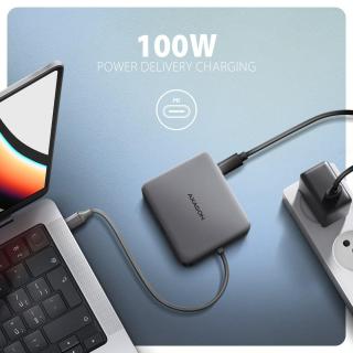 HMC-5HL Wieloportowy hub 2x USB-A, 4K HDMI, GLAN, USB 3.2 Gen 1, PD 100W, 15cm USB-C kabel