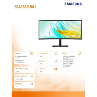 Monitor 34 cale ViewFinity S65UA VA 3440x1440 UWQHD 21:9 1xHDMI 1xDP 1xUSB-C(90W) 3xUSB 3.0 LAN (RJ45) 5ms 100Hz HAS+PIVOT