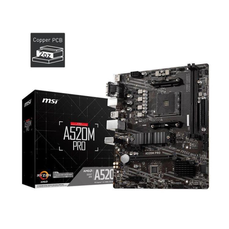 Płyta MSI A520M PRO /AMD A520/DDR4/SATA3/M.2/USB3.1/PCIe3.0/AM4/mATX