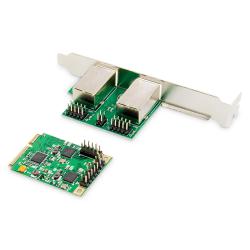 Karta sieciowa DIGITUS przewodowa mini PCI Express 2x RJ45 Gigabit 10/100/1000Mbps Low Profile