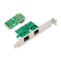 Karta sieciowa DIGITUS przewodowa mini PCI Express 2x RJ45 Gigabit 10/100/1000Mbps Low Profile