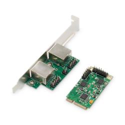 Karta sieciowa DIGITUS przewodowa mini PCI Express 2x RJ45 Gigabit 10/100/1000Mbps Low Profile