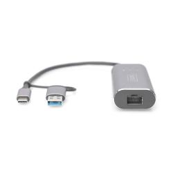 Karta sieciowa DIGITUS przewodowa USB 3.1 Typ C + USB A do 1x RJ45 2.5 Gigabit Ethernet 10/100/1000/2500Mbps