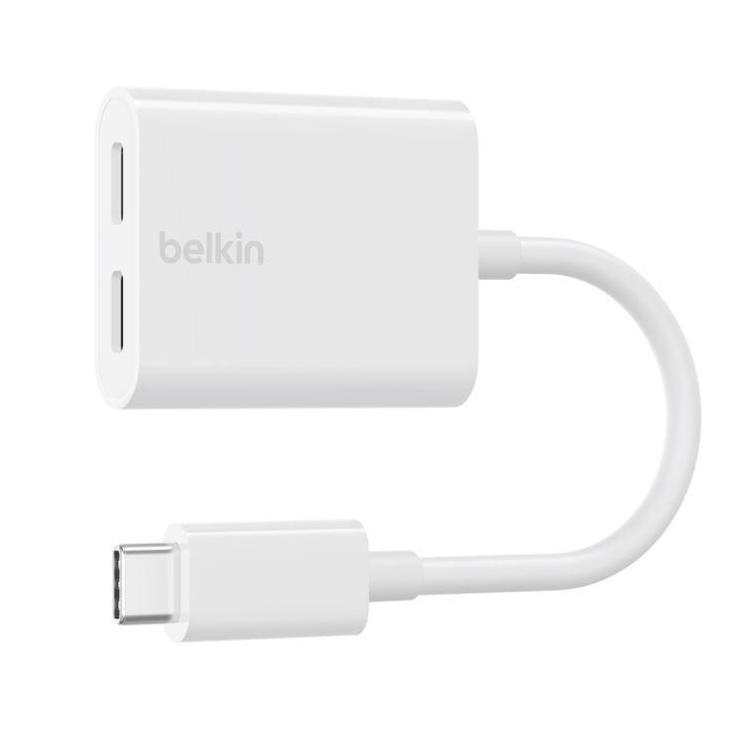 Adapter Dual USB-C Audio + Charge Rockstar białe