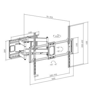 Uchwyt do TV ścienny ekonomiczny Maclean, max VESA900x600, 60-120", 120kg, czarny, MC-482