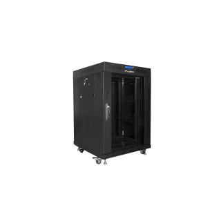 Szafa instalacyjna Rack stojąca 19 15U 600X600 czarna, drzwi sklane (flat pack)