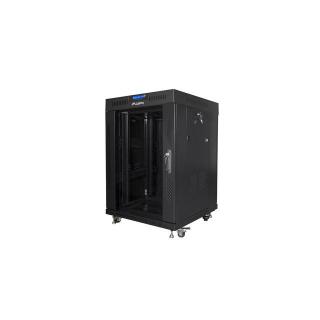 Szafa instalacyjna Rack stojąca 19 15U 600X600 czarna, drzwi sklane (flat pack)