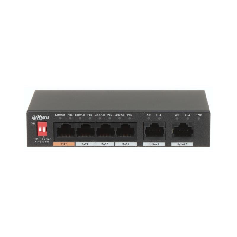 Switch niezarządzalny Dahua PFS3006-4ET-60-V2 4x PoE 10/100 PoE, 2xUplink 10/100M