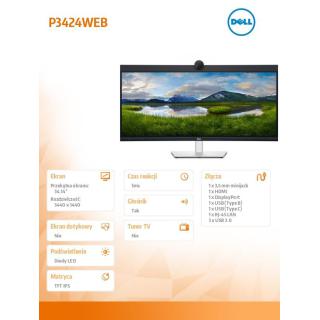 Monitor P3424WEB 34 cale IPS Zakrzywiony WQHD (3440x1440)/21:9/HDMI/DP/USB-C/RJ-45/Kamera/Głośniki/Mikrofon/3Y