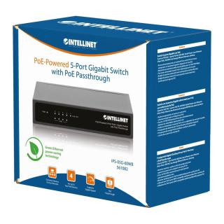 Switch Gigabit 5xPoE Passthrough zasilany PoE lub AC,68W