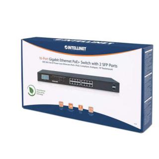 Przełącznik Gigabit 16x RJ45, POE+, 2x SFP, LCD, Rack 19