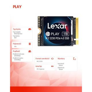 Dysk SSD PLAY 1TB PCIe4.0 2230 5200/4700MB/s