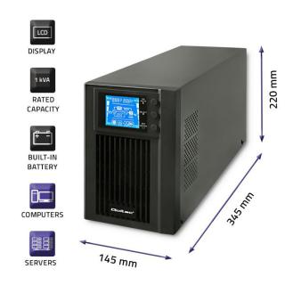 Zasilacz awaryjny UPS, on-line, czysta fala sinusoidalna, 1KVA, 800W, LCD, USB