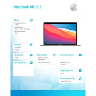 MacBook Air 13,3 cali: M1 8/7, 8GB, 256GB - Gwiezdna szarość