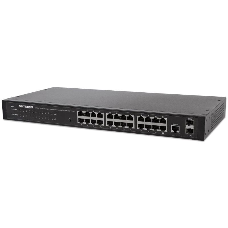 Switch zarządzalny Intellinet 24x 10/100/1000 Mbps + 2x slot SFP Rack 19"