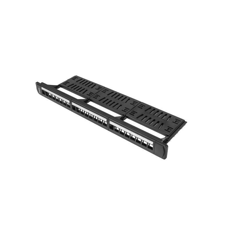 Patch panel pusty Lanberg PPKS-1124-B 24 port 1U 19" z organizerem do modułów keystone czarny