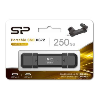 Dysk zewnętrzny SSD Silicon Power DS72 250GB USB-A USB-C 1050/850 MB/s Czarny