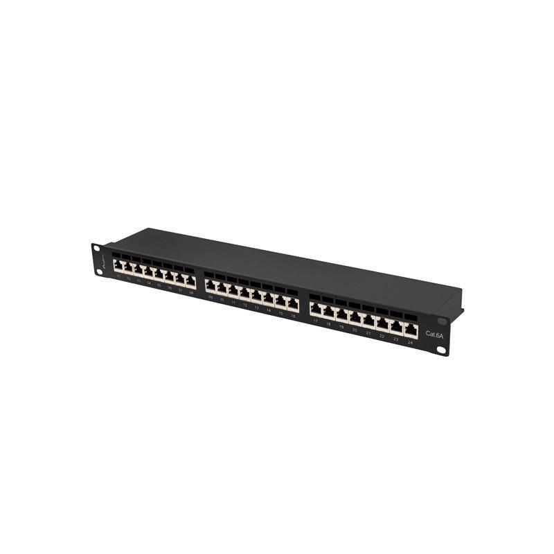 Patch panel Lanberg 24 port 1U kat.6A ekranowany czarny