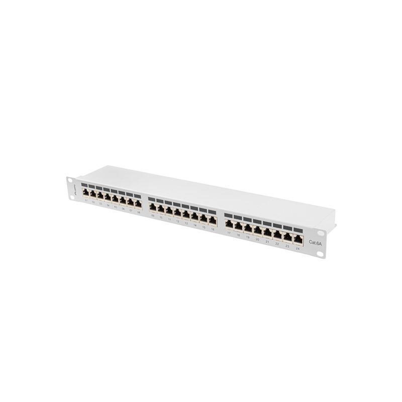 Patch panel Lanberg 24 port 1U kat.6A ekranowany szary