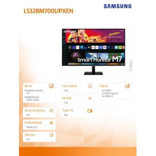 Monitor 32 cale SMART M7 VA 3840x2160 UHD 16:9 2xHDMI 3xUSB 2.0 1xUSB-C (65W) 4 ms (GTG) WiFi/BT głośniki płaski 2Yd2d