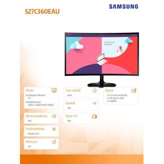 Monitor 27 cali LS27C360EAUXEN VA 1920x1080 FHD 16:9 1xD-Sub 1xHDMI 4ms(GTG) zakrzywiony 2 lata d2d