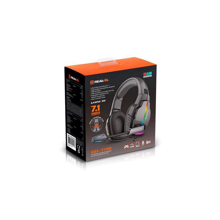 Słuchawki gamingowe REAL-EL GDX-7780 SURROUND 7.1 (black, RGB, z wbudowanym mikrofonem)