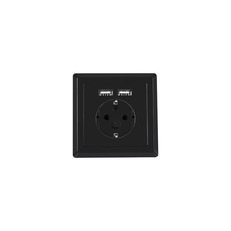 Gniazdo podtynkowe Lanberg 230V pojedyncze + 2x USB 2.1 A schuko czarne