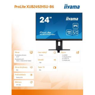 Monitor 23.8 cala XUB2492HSU-B6 IPS,HDMI,DP,100Hz,PIVOT,USB,HAS/150mm