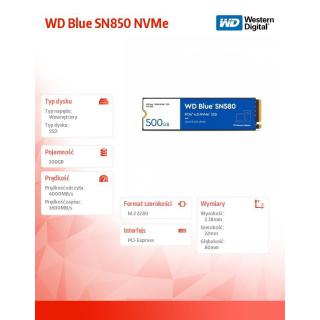 Dysk SSD WD Blue 500GB SN580 NVMe M.2 PCIe Gen4 2280