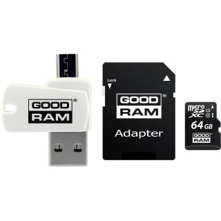 Karta pamięci z adapterem i czytnikiem kart GoodRam All in one M1A4-0640R12 (64GB Class 10 Adapter, Czytnik kart MicroSDHC,