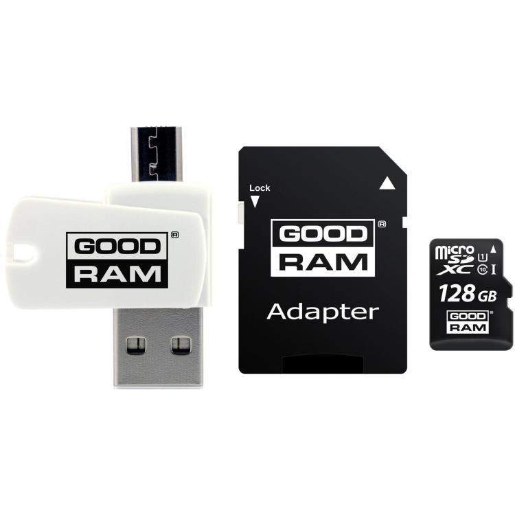 Karta pamięci z adapterem i czytnikiem kart GoodRam All in one M1A4-1280R12 (128GB Class 10 Adapter, Czytnik kart MicroSDHC,