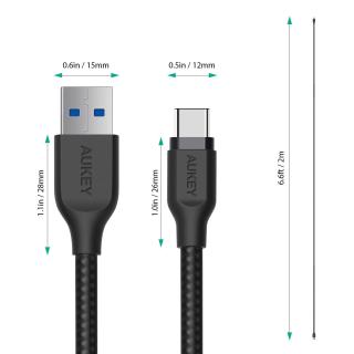 Kabel USB-C Aukey CB-AC2 BK USB-A - USB-C 5Gbps, QC 3.0, 2m