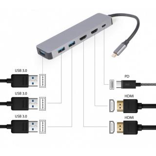 Adapter USB-C Hub USB-C PD HDMI x2 USB 3.0x3