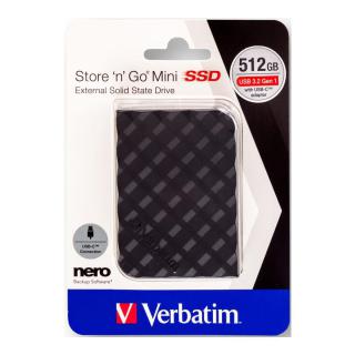 Dysk SSD zewnętrzny Verbatim Store 'n' Go Mini 512GB USB 3.0 Type-C czarny