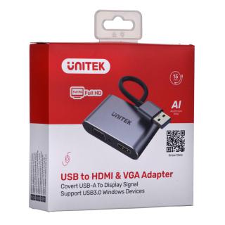 UNITEK ADAPTER USB-A - HDMI & VGA, FULLHD, M/F